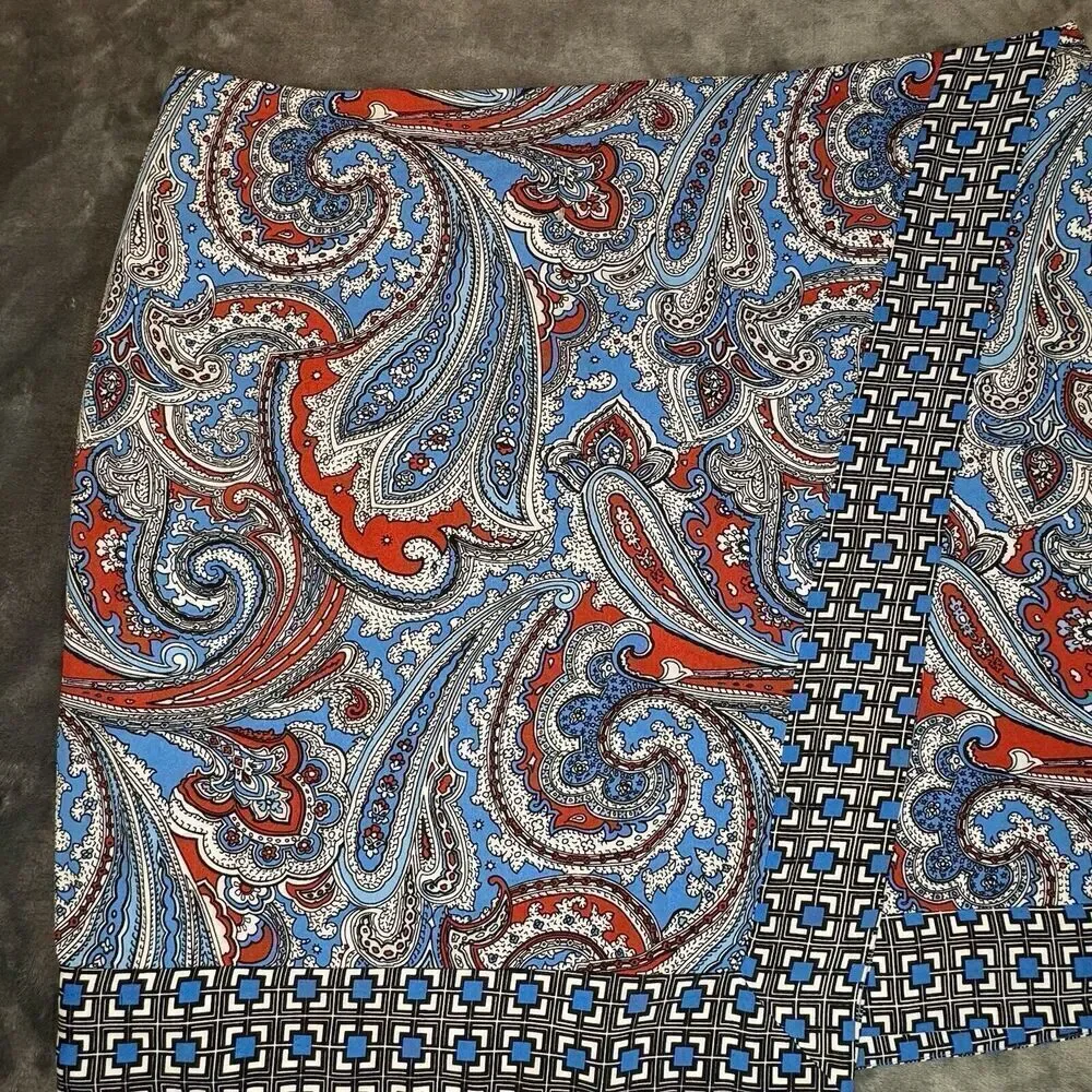 Women's Sz 18 NEW YORK & COMPANY Floral Paisley Faux Wrap Skirt Blue Red Zipper